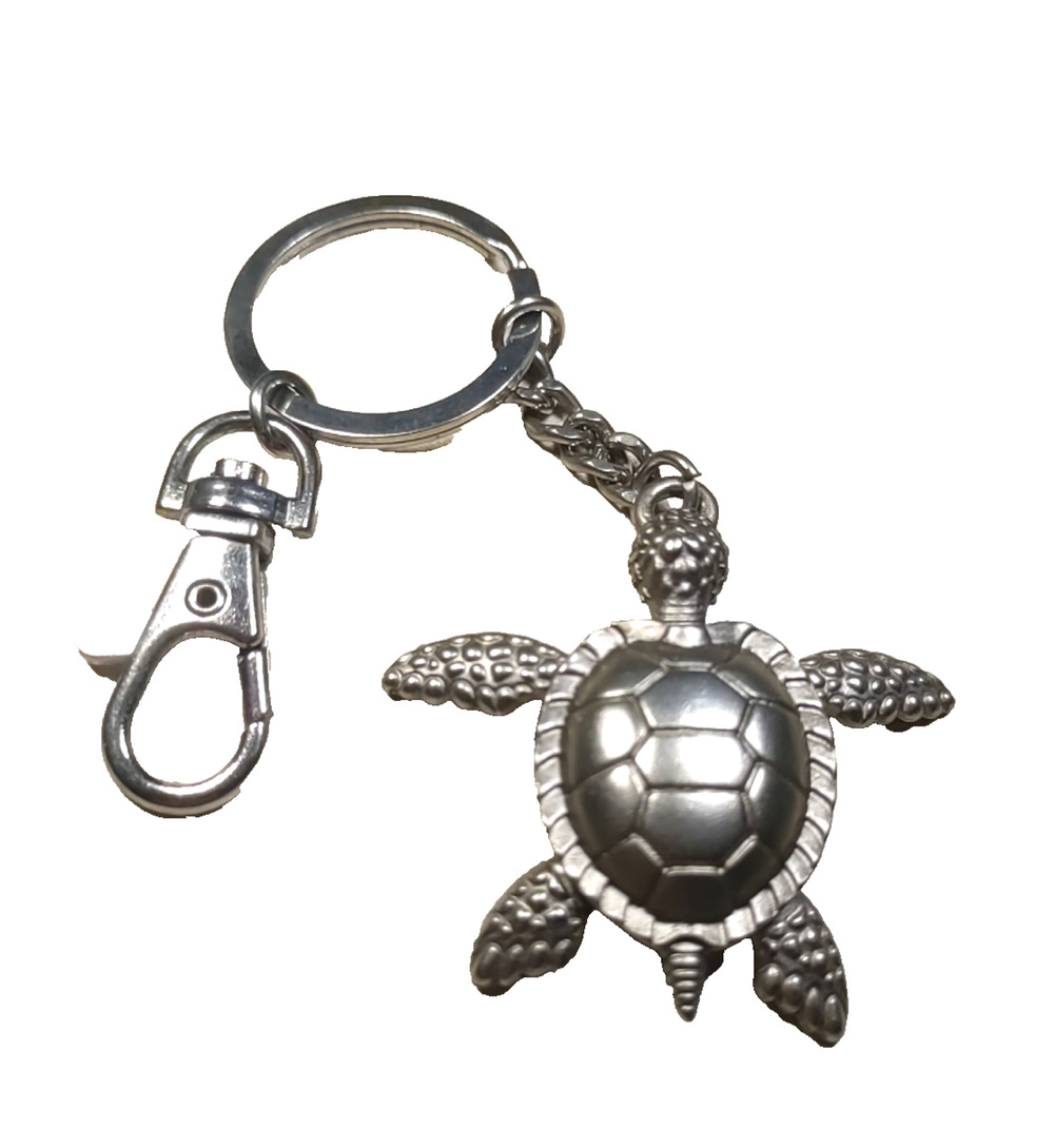 Silver Tone Turtle Articulated Keychain Purse Clip